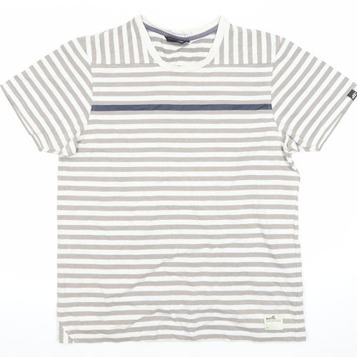 Boxfresh Men's Grey Striped Cotton Crew Neck T-Shirt Size M