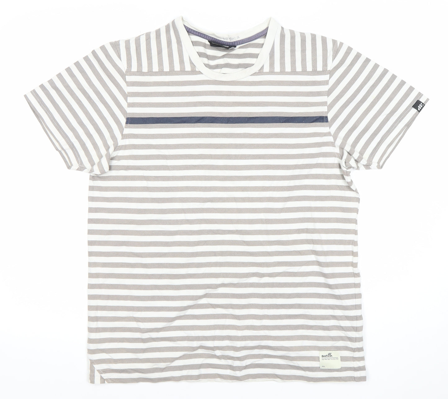 Boxfresh Men's Grey Striped Cotton Crew Neck T-Shirt Size M