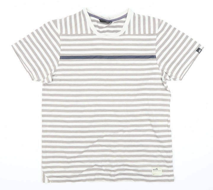 Boxfresh Men's Grey Striped Cotton Crew Neck T-Shirt Size M