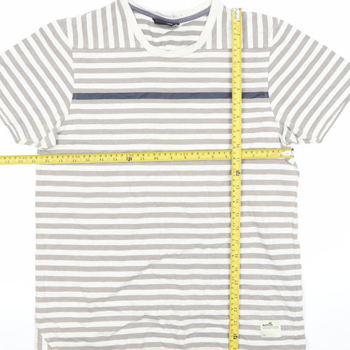 Boxfresh Men's Grey Striped Cotton Crew Neck T-Shirt Size M