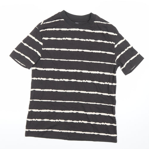 Marks and Spencer Boys Black Striped T-Shirt 12-13 Years Cotton