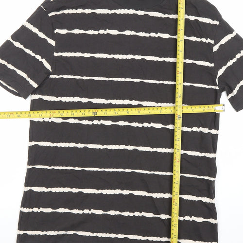 Marks and Spencer Boys Black Striped T-Shirt 12-13 Years Cotton