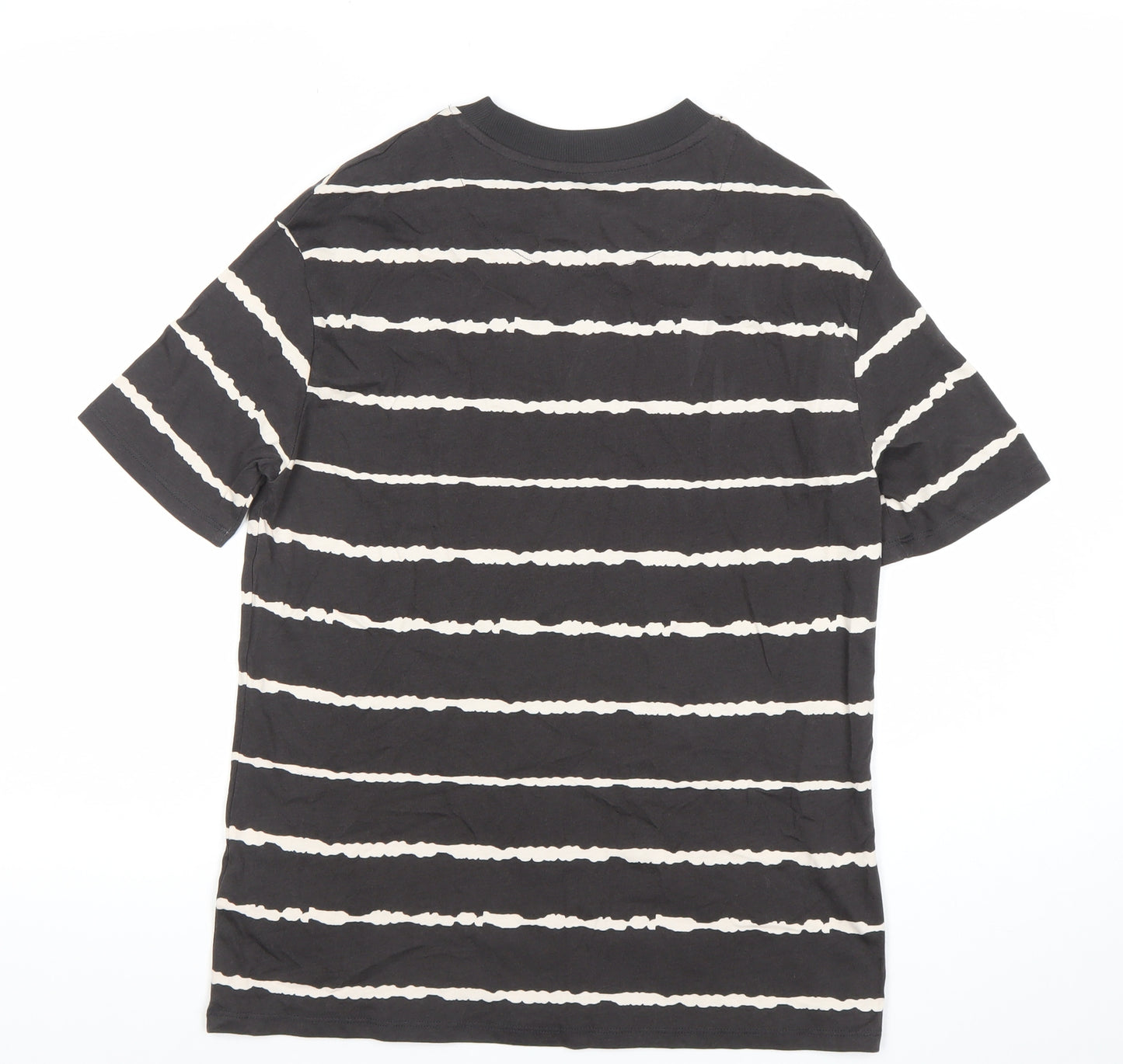 Marks and Spencer Boys Black Striped T-Shirt 12-13 Years Cotton