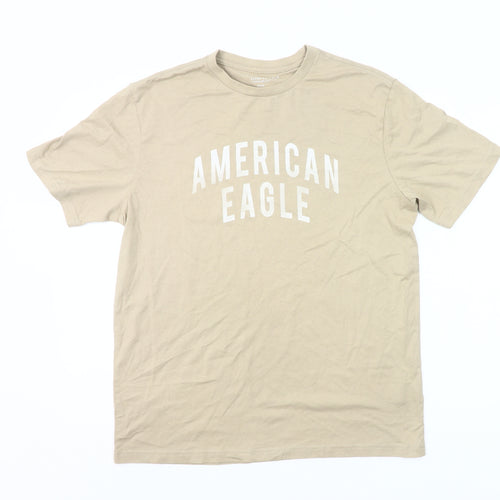American Eagle Men’s Beige M Crew Neck Graphic T-Shirt Classic Fit