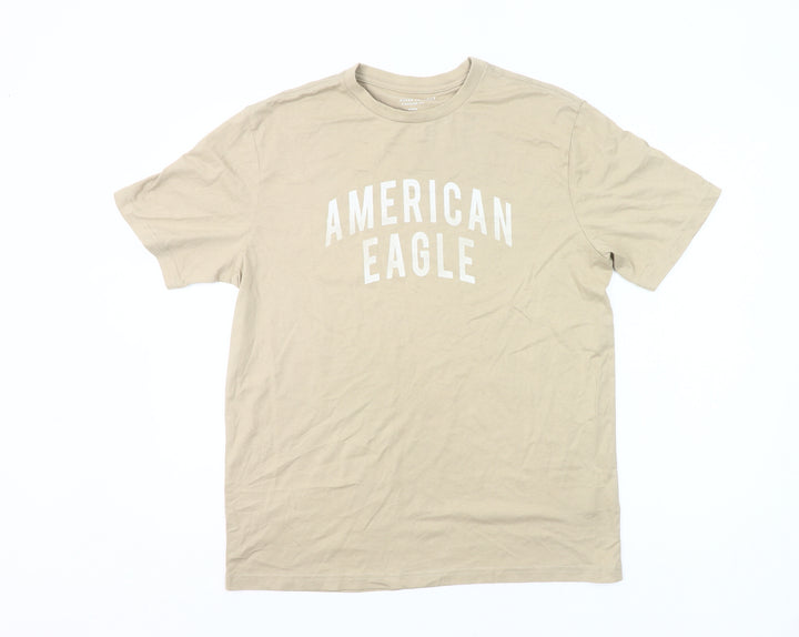 American Eagle Men’s Beige M Crew Neck Graphic T-Shirt Classic Fit