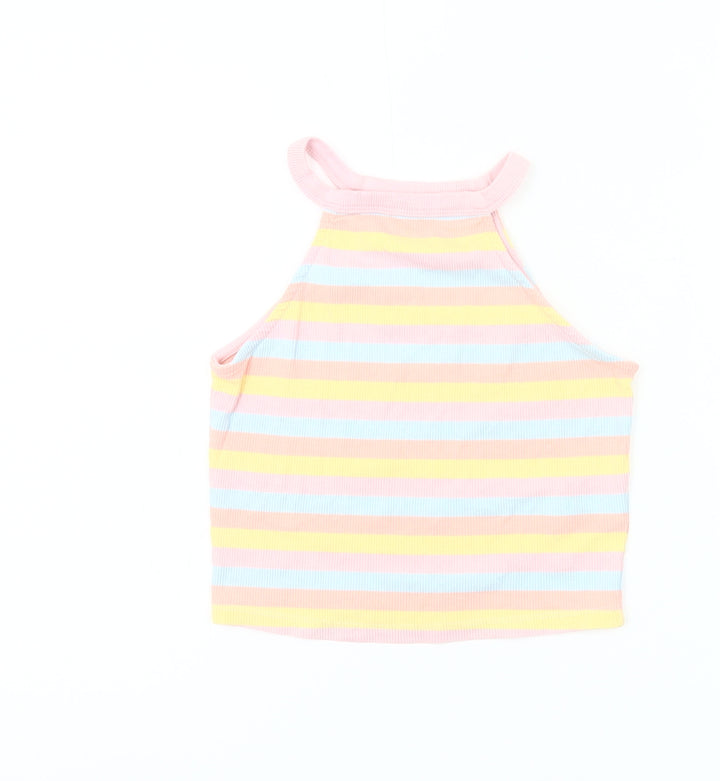 Reserved Womens Multicoloured Striped Halter Crop Tank Top S