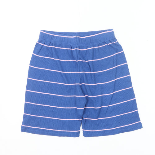 Marks and Spencer Boys Blue Striped Sleep Shorts 11-12 Years Cotton Blend