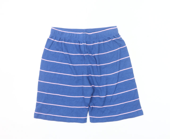 Marks and Spencer Boys Blue Striped Sleep Shorts 11-12 Years Cotton Blend