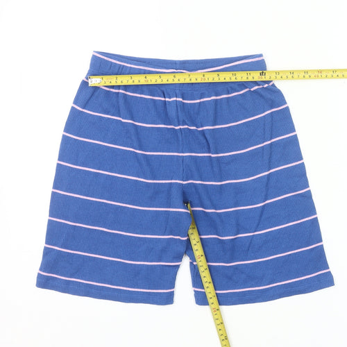 Marks and Spencer Boys Blue Striped Sleep Shorts 11-12 Years Cotton Blend