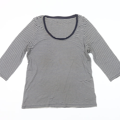 Gap Women’s Black White Striped Scoop Neck 3/4 Sleeve Cotton T-Shirt XL