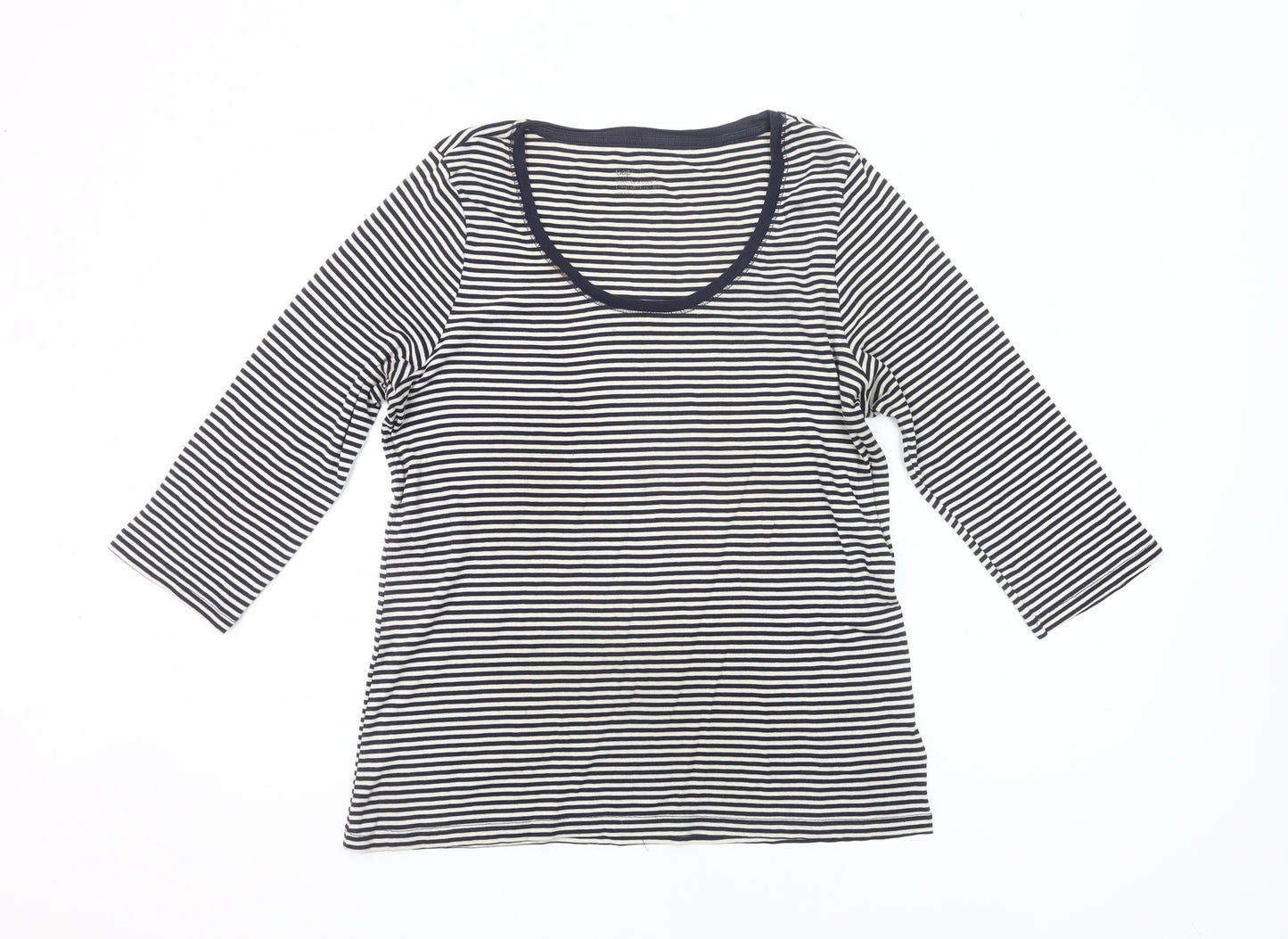 Gap Women’s Black White Striped Scoop Neck 3/4 Sleeve Cotton T-Shirt XL