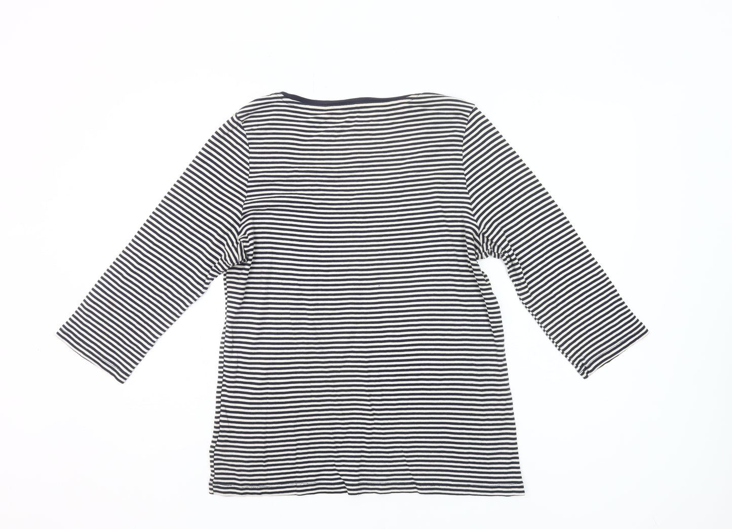 Gap Women’s Black White Striped Scoop Neck 3/4 Sleeve Cotton T-Shirt XL