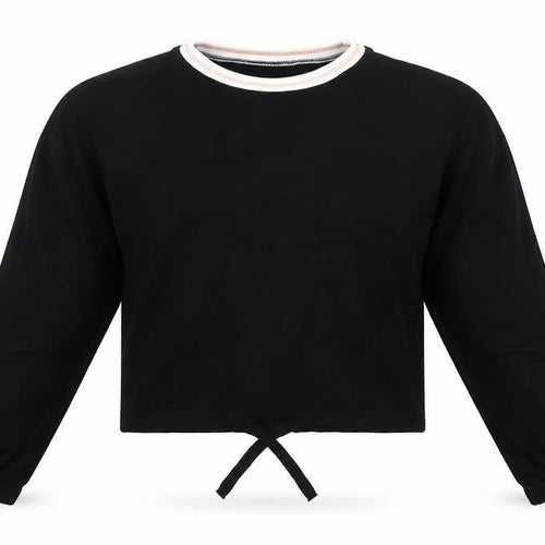 H&M Girls Black Cotton Cropped Long Sleeve T-Shirt 13-14Y Crew Neck