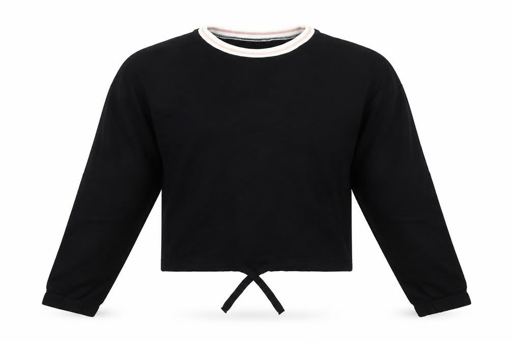 H&M Girls Black Cotton Cropped Long Sleeve T-Shirt 13-14Y Crew Neck