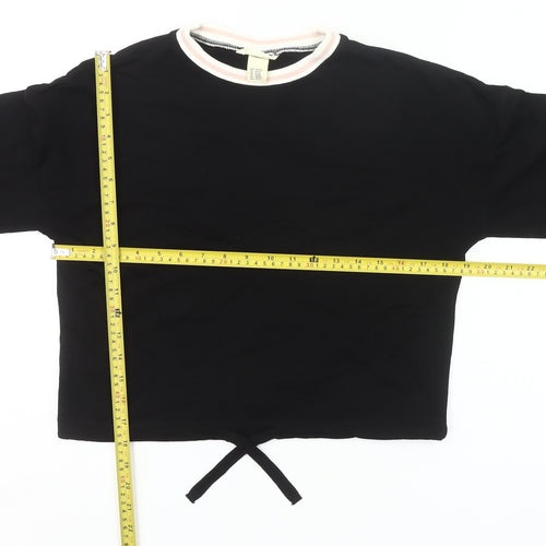 H&M Girls Black Cotton Cropped Long Sleeve T-Shirt 13-14Y Crew Neck