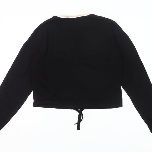 H&M Girls Black Cotton Cropped Long Sleeve T-Shirt 13-14Y Crew Neck