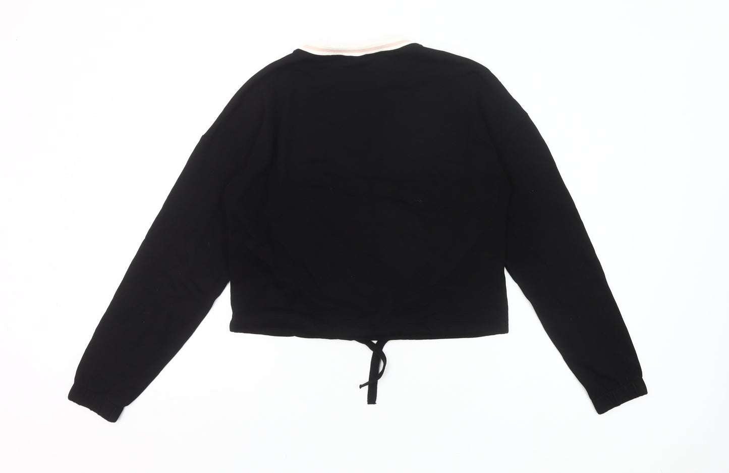 H&M Girls Black Cotton Cropped Long Sleeve T-Shirt 13-14Y Crew Neck