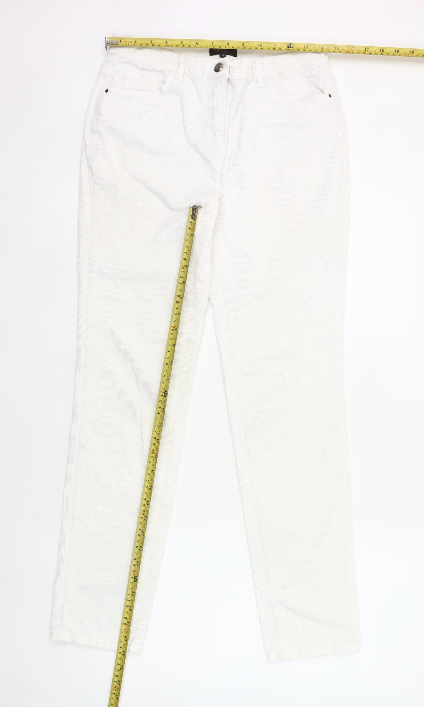 Caroll Womens White Corduroy Chino Trousers Size 12 Straight Fit