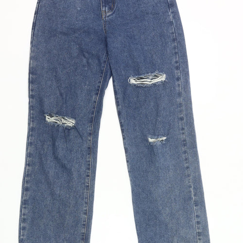Cider Womens Blue XS High Rise Distressed Straight Jeans