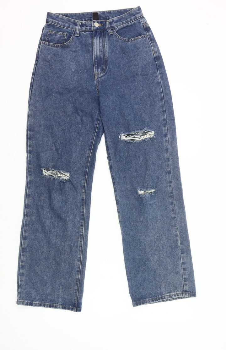 Cider Womens Blue XS High Rise Distressed Straight Jeans
