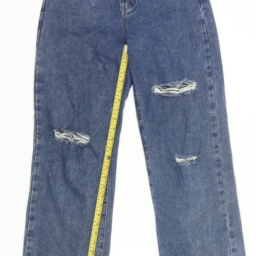 Cider Womens Blue XS High Rise Distressed Straight Jeans
