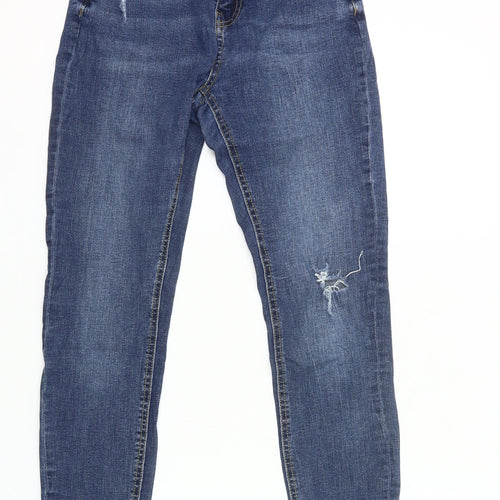 Denim Co. Womens Blue Size 12 Skinny Distressed Jeans