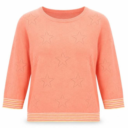 M&Co Women’s Orange Petite Jumper UK14 Crew Neck 3/4 Sleeve Star Knit