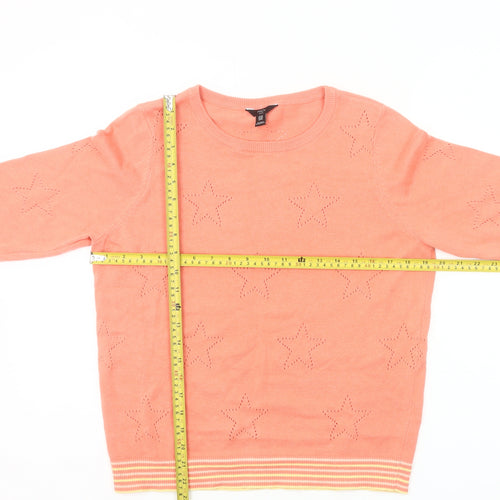M&Co Women’s Orange Petite Jumper UK14 Crew Neck 3/4 Sleeve Star Knit