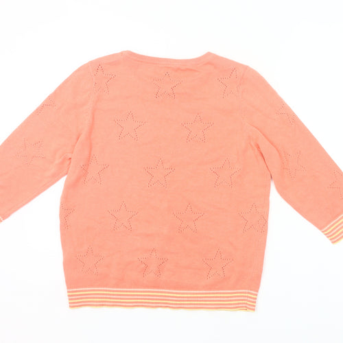 M&Co Women’s Orange Petite Jumper UK14 Crew Neck 3/4 Sleeve Star Knit