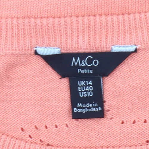 M&Co Women’s Orange Petite Jumper UK14 Crew Neck 3/4 Sleeve Star Knit