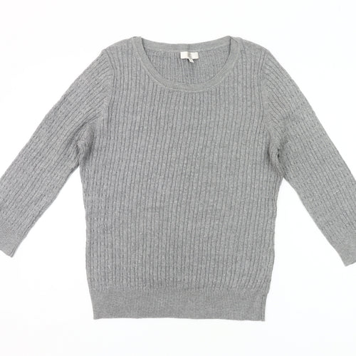 CC Womens Grey Cotton Knit Pullover Jumper Size L Scoop Neck