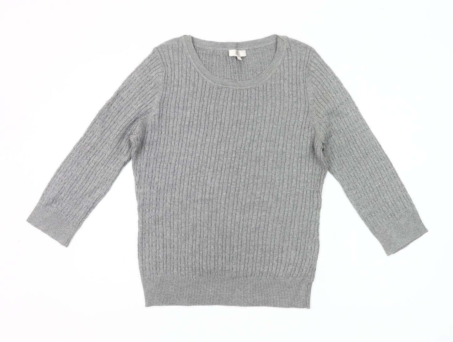 CC Womens Grey Cotton Knit Pullover Jumper Size L Scoop Neck