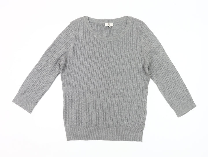CC Womens Grey Cotton Knit Pullover Jumper Size L Scoop Neck