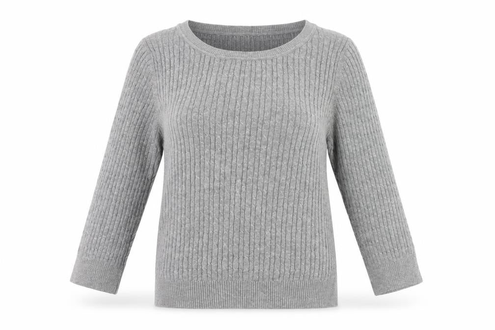 Front view of Country Casuals women’s grey cotton knit jumper, size L, scoop neck