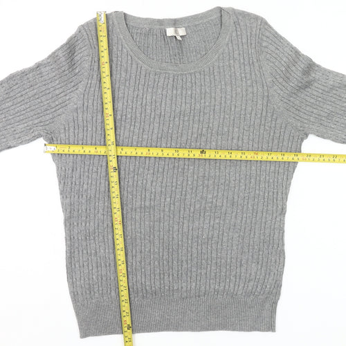 CC Womens Grey Cotton Knit Pullover Jumper Size L Scoop Neck