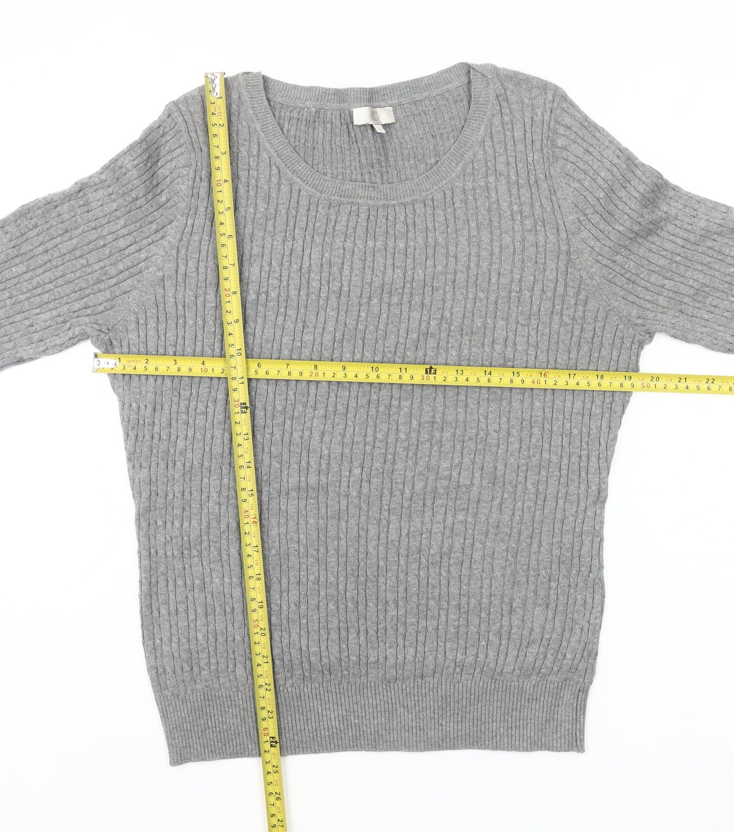 CC Womens Grey Cotton Knit Pullover Jumper Size L Scoop Neck