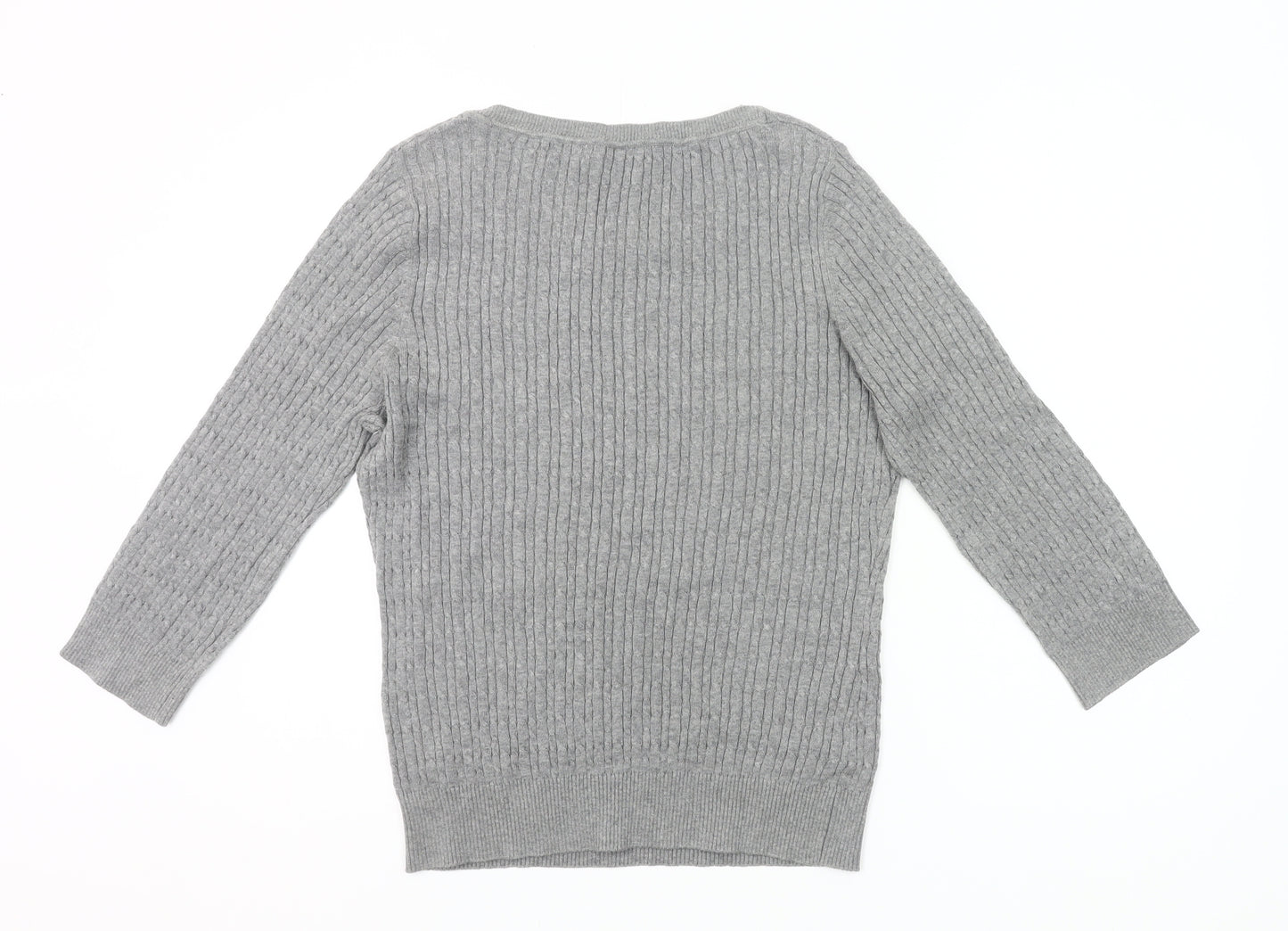 CC Womens Grey Cotton Knit Pullover Jumper Size L Scoop Neck