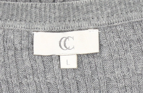 CC Womens Grey Cotton Knit Pullover Jumper Size L Scoop Neck