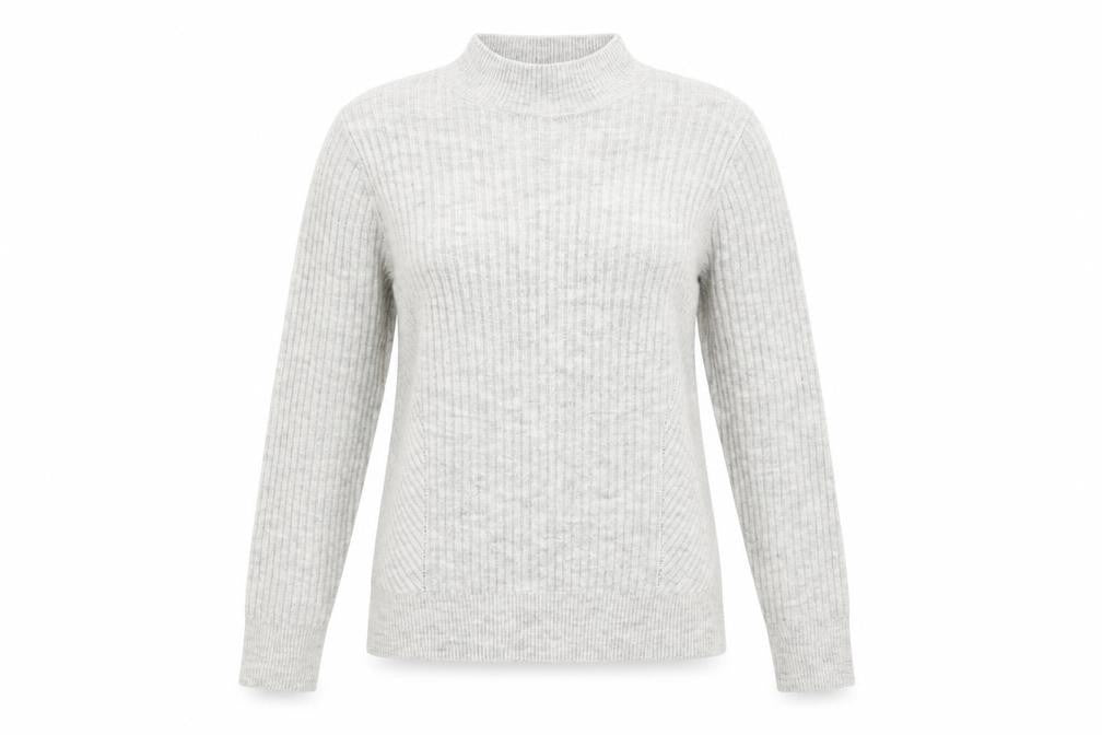 Front view of Mauvette Women’s Grey Mock Neck jumper, size UK 12, Wool Blend
