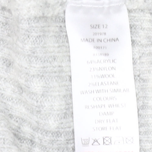 Mauvette Women’s Grey Mock Neck Pullover Jumper Size 12 Wool Blend