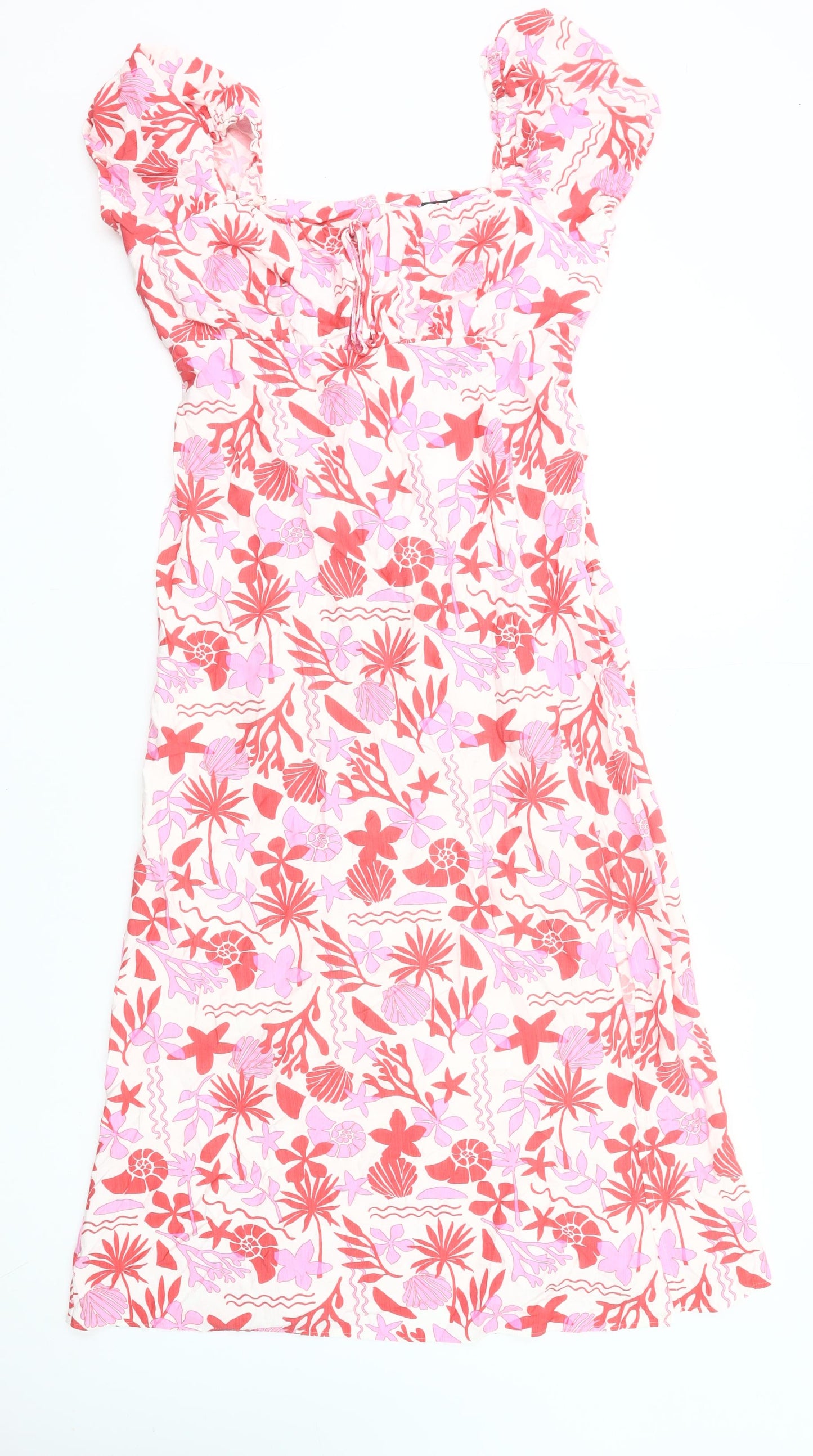 New Look Women’s Multicoloured Floral Midi A-Line Puff Sleeve Dress UK 14
