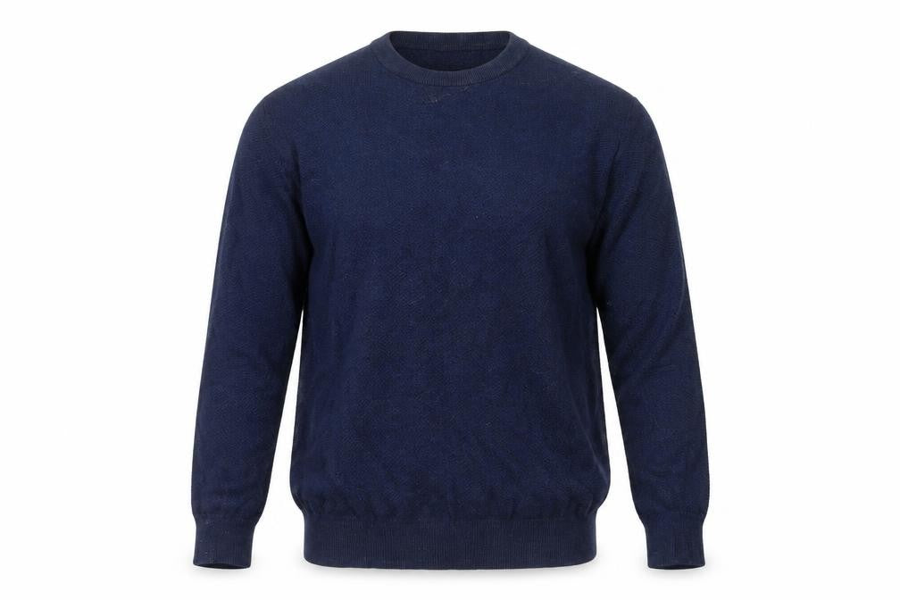 Front view of Feraud Men’s Blue Cotton Crew Neck Jumper, size S, Long Sleeve
