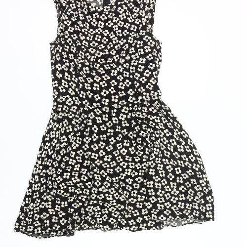 Oasis Women’s Black Floral Skater Dress Size 10 Sleeveless Viscose