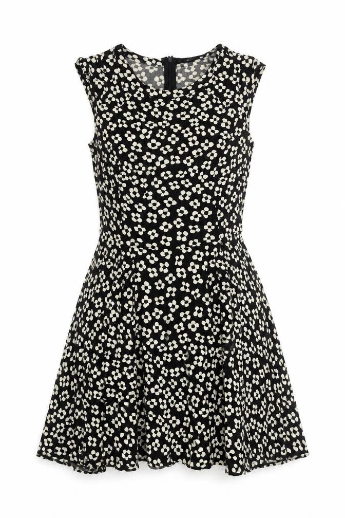 Oasis Women’s Black Floral Skater Dress Size 10 Sleeveless Viscose