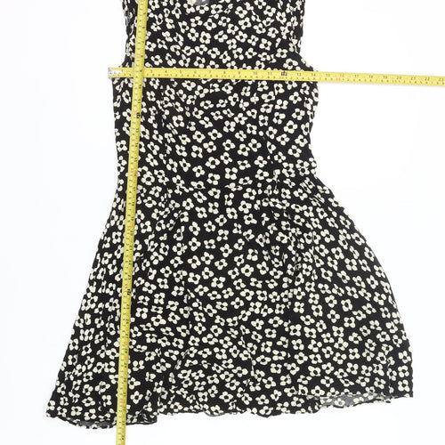 Oasis Women’s Black Floral Skater Dress Size 10 Sleeveless Viscose