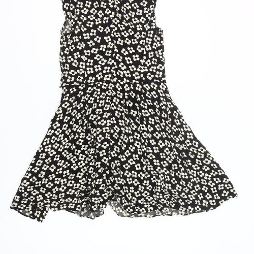 Oasis Women’s Black Floral Skater Dress Size 10 Sleeveless Viscose