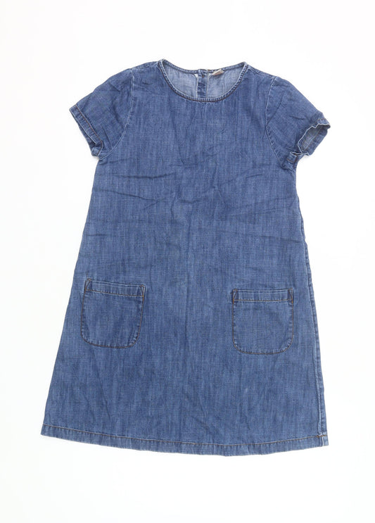 Tu Girls Blue Denim Cotton Shift Dress 12 Years Knee Length Casual