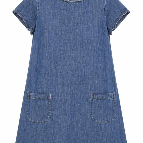 Tu Girls Blue Denim Cotton Shift Dress 12 Years Knee Length Casual