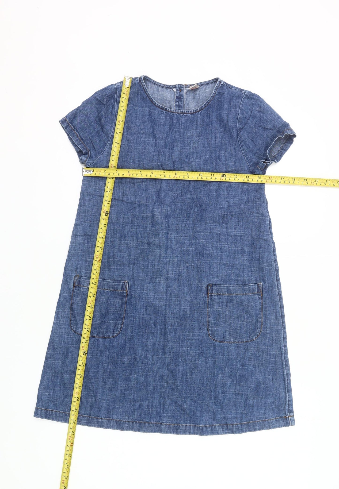 Tu Girls Blue Denim Cotton Shift Dress 12 Years Knee Length Casual