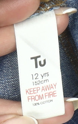 Tu Girls Blue Denim Cotton Shift Dress 12 Years Knee Length Casual